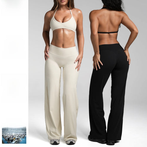 Halter Neck Sports Bra with Straight Leg Pants Set