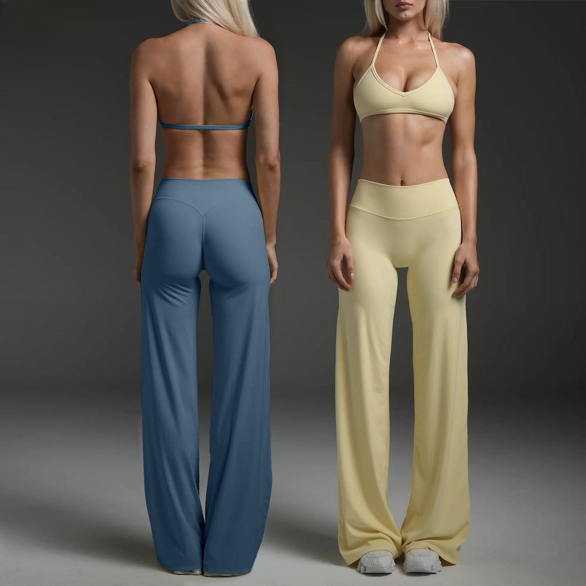 Halter Neck Sports Bra with Straight Leg Pants Set