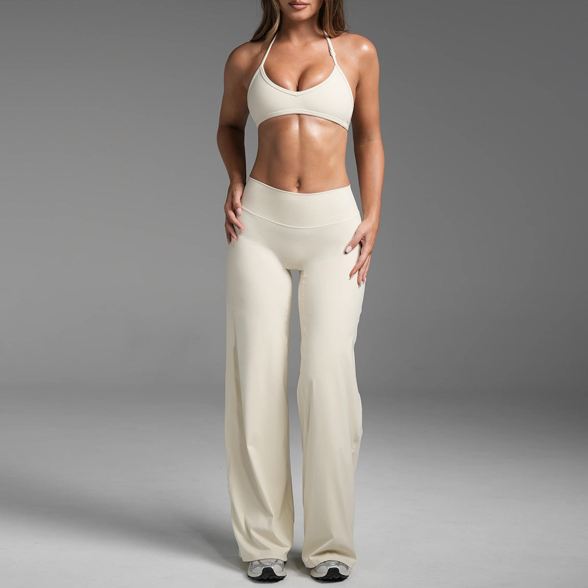 Halter Neck Sports Bra with Straight Leg Pants Set